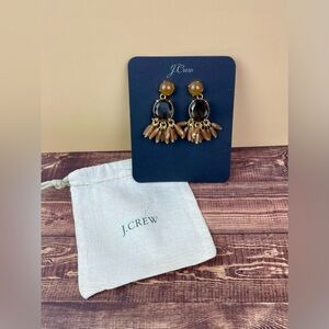 J Crew Warm Radiance Brown Crystal Fringe Earrings with Dust Bag